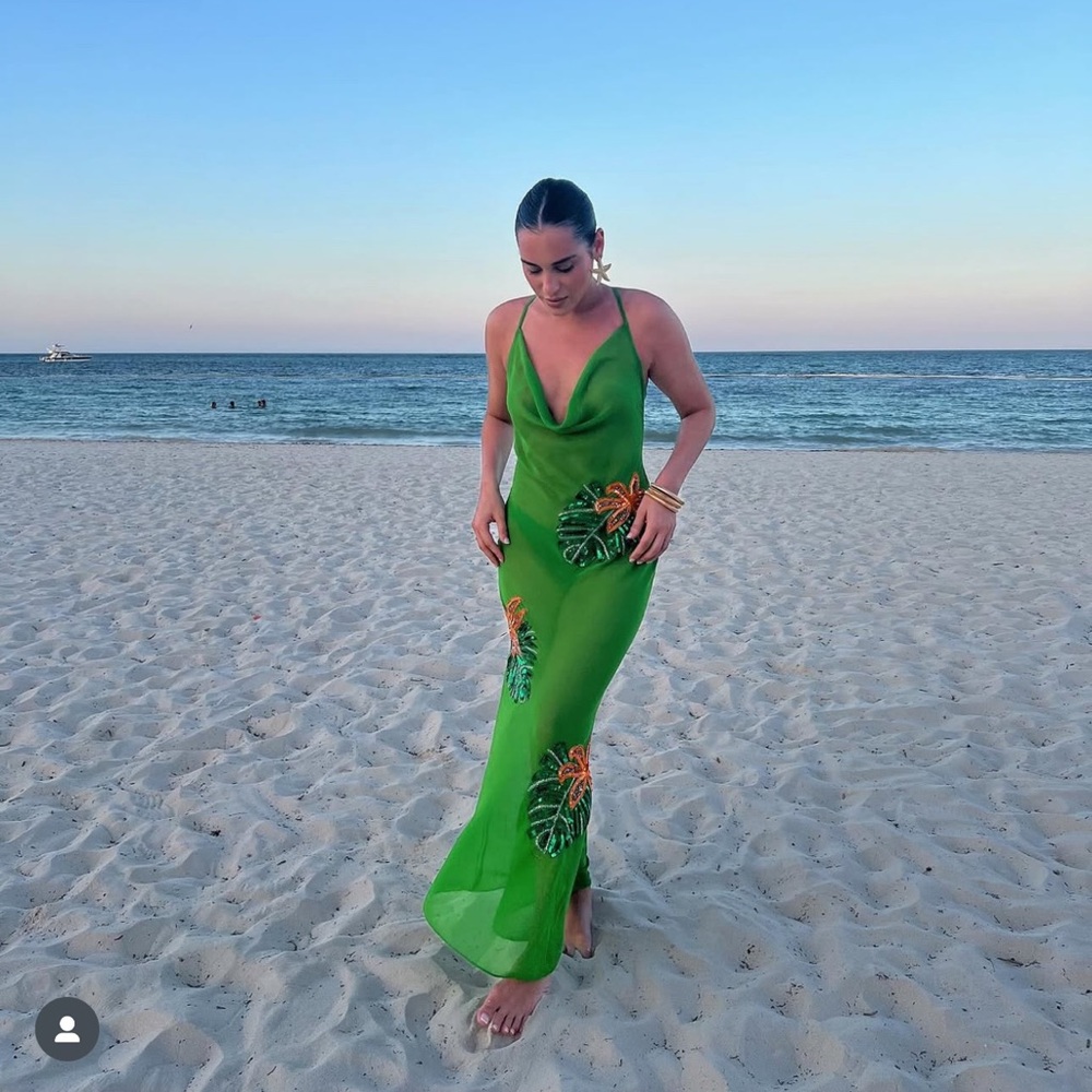 Nasty Gal Tropical Palm Embellished Cowl Maxi Dress